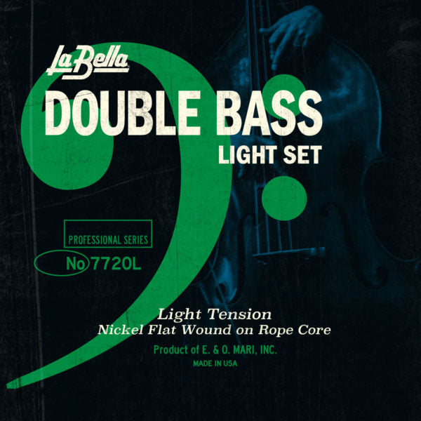 La Bella 7720L 3/4 Double Bass String Set Light Chrome Flat Wound - Rope Core