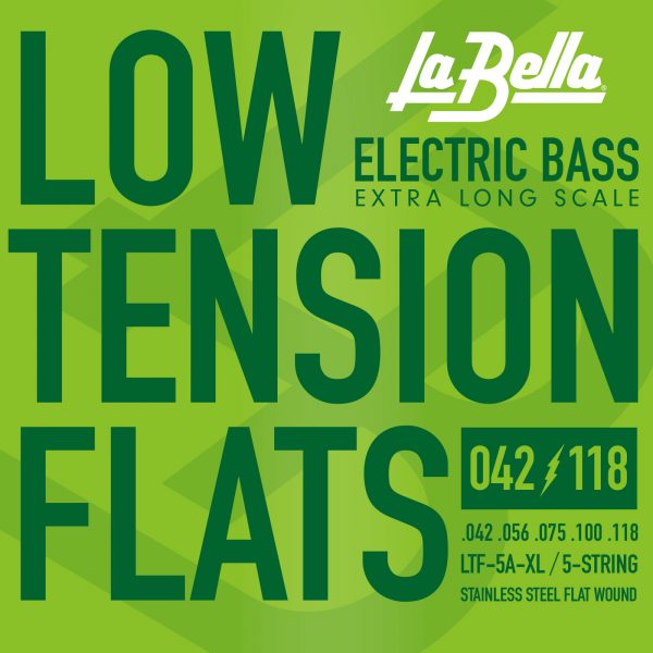 La Bella LTF-5A-XL Low Tension Flats Electric Bass Strings - Stainless Flat Wound - 5-String - Light 42-118 - Extra Long Scale
