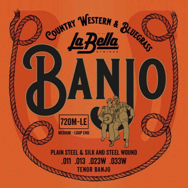 La Bella 720M-LE 4-String Tenor Banjo String Set, Medium, Loop-Ends