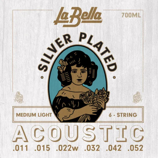 La Bella 700ML Silver-Plated Acoustic Guitar Strings – Medium Light - 11-52