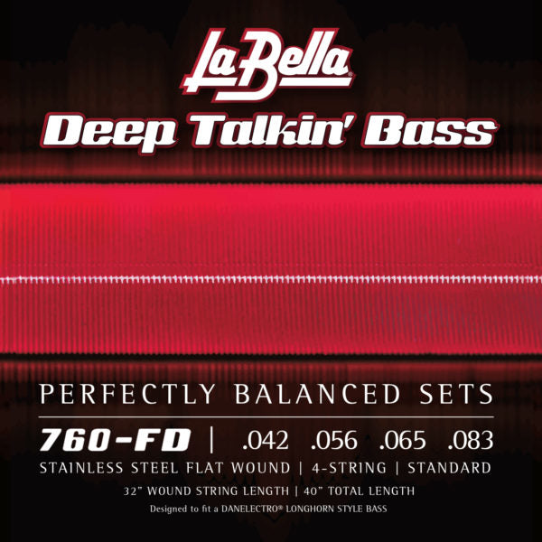 La Bella 760-FD Deep Talkin' Electric Bass Strings - Stainless Flat Wound - 4-String - Standard 42-83 - Danelectro Longhorn