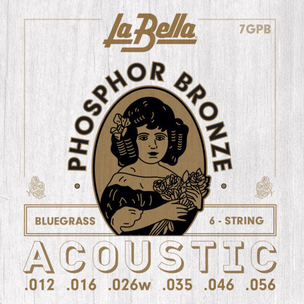 La Bella 7GPB Phosphor Bronze Acoustic Guitar Strings – Bluegrass - 12-56