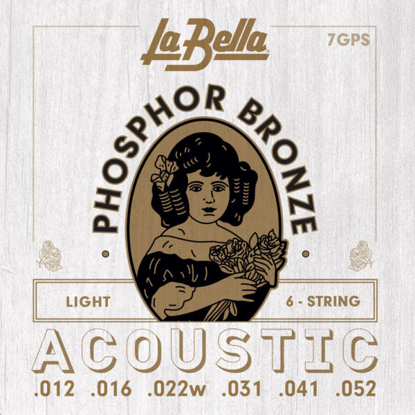 La Bella 7GPS Phosphor Bronze Acoustic Guitar Strings – Light - 12-52