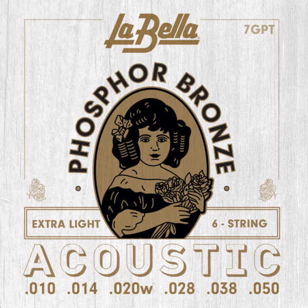 La Bella 7GPT Phosphor Bronze Acoustic Guitar Strings – Extra Light - 10-50