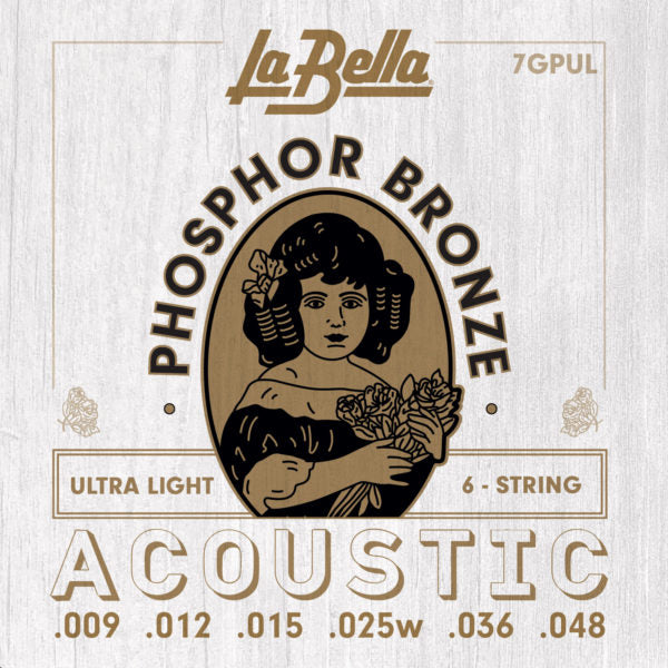 La Bella 7GPUL Phosphor Bronze Acoustic Guitar Strings – Ultra Light - 9-48