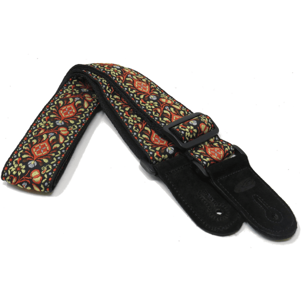 Leathergraft Jacquard Fleur Guitar Strap - Orange/Brown