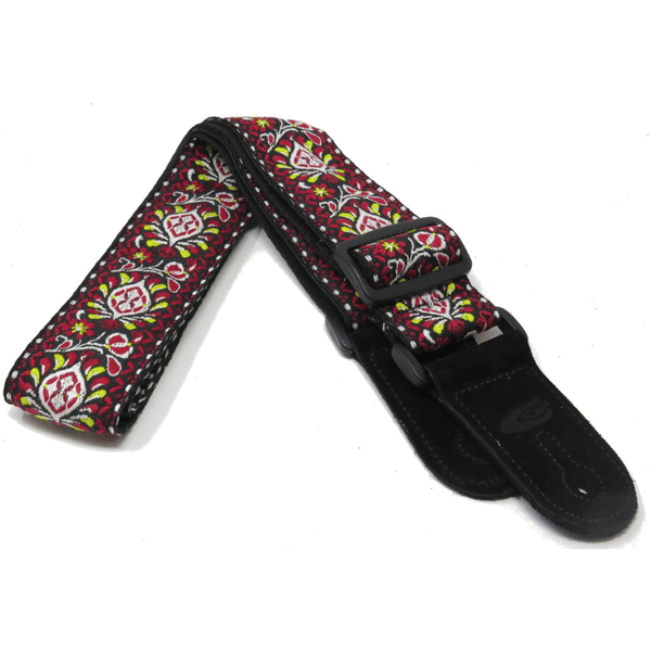 Leathergraft Jacquard Fleur Guitar Strap - Red/Yellow