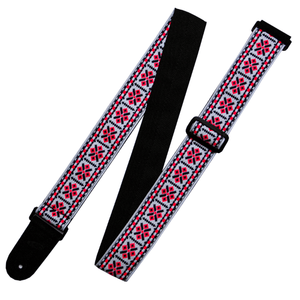 Leathergraft Jacquard Knight Guitar Strap - Red/White