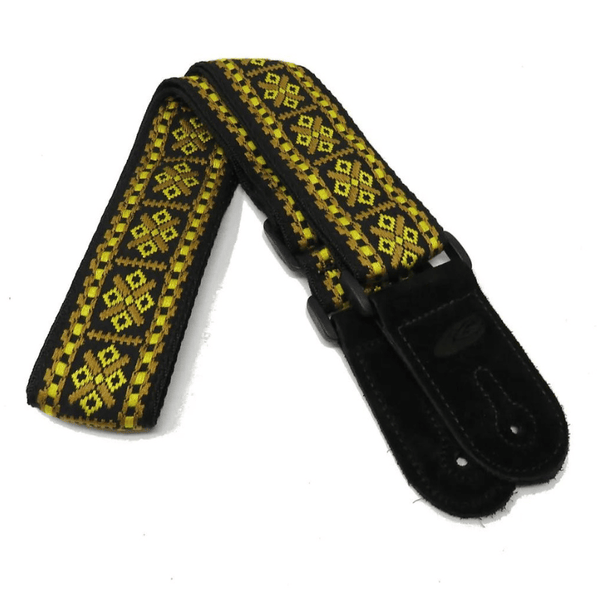 Leathergraft Jacquard Knight Guitar Strap - Yellow/Black