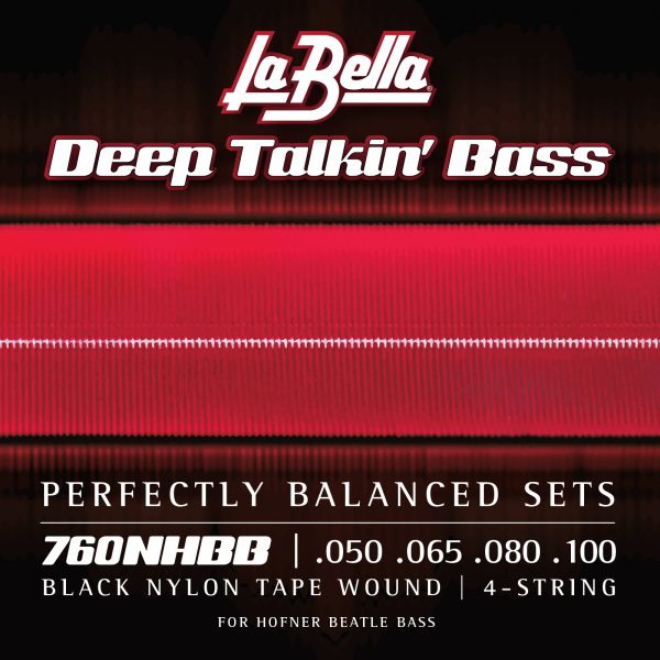 La Bella 760NHBB Deep Talkin' Electric Bass Strings - Black Nylon Taper Wound - 4-String - 50-100 - for Hofner "Beatle" Bass
