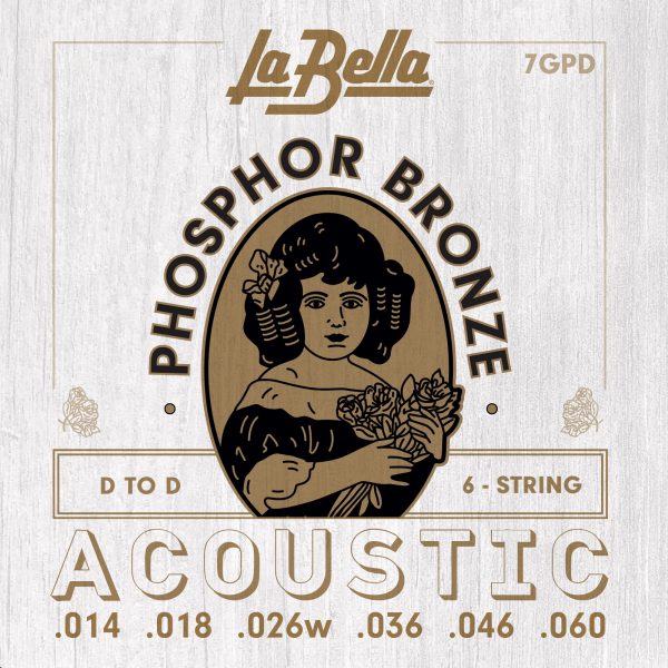 La Bella 7GPD Phosphor Bronze Acoustic Guitar Strings – D to D Tuning - 14-60